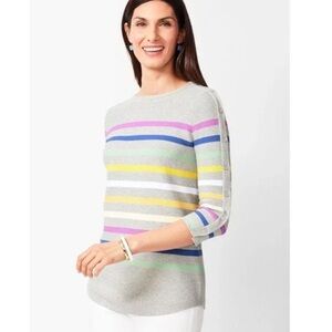 Talbots Gray Striped Long Sleeve Lightweight Sweater -Size Medium